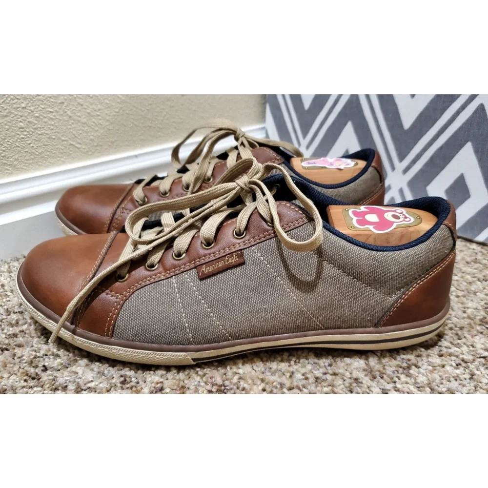 American Eagle AE Canvas Leather Lace Up Sneakers Men’s 11 Brown Casual Shoes